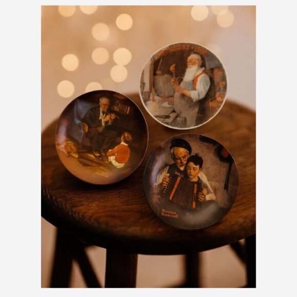 3 Vintage Norman Rockwell Collector Plate Knowles 1981–1984 Christmas Music Make - Picture 1 of 7